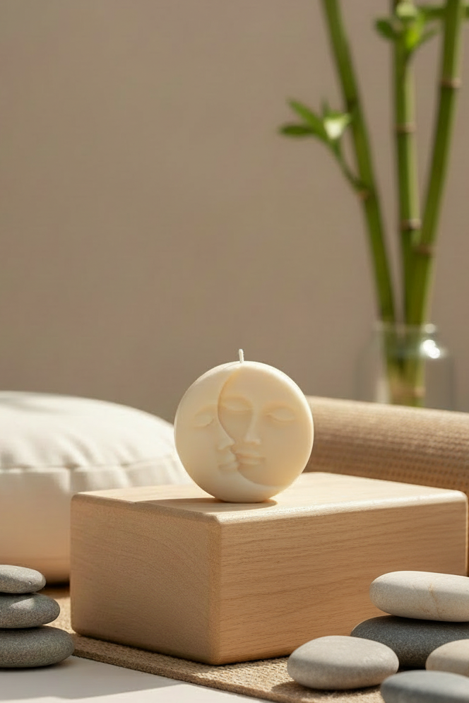 Свічка-обличчя з каменями в стилі йоги