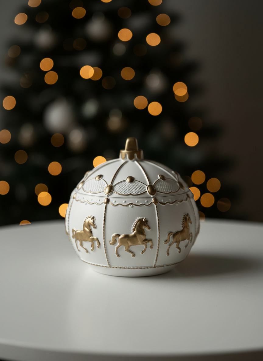 Каруселькова свічка на білому фоні з ялинкою