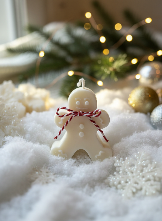 Свічка-пряник на новорічному фоні