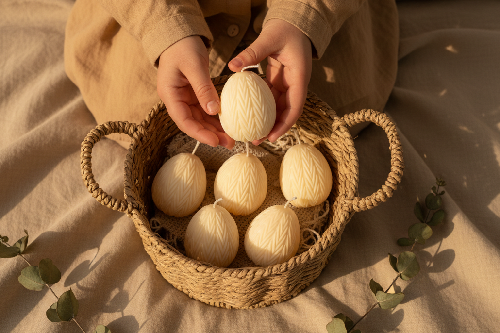 Свічки-яйця в теплих тонах