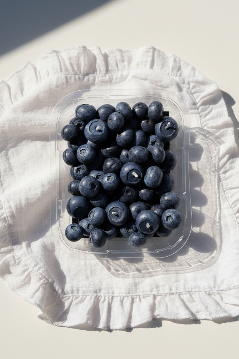 Blueberry punnet on linen