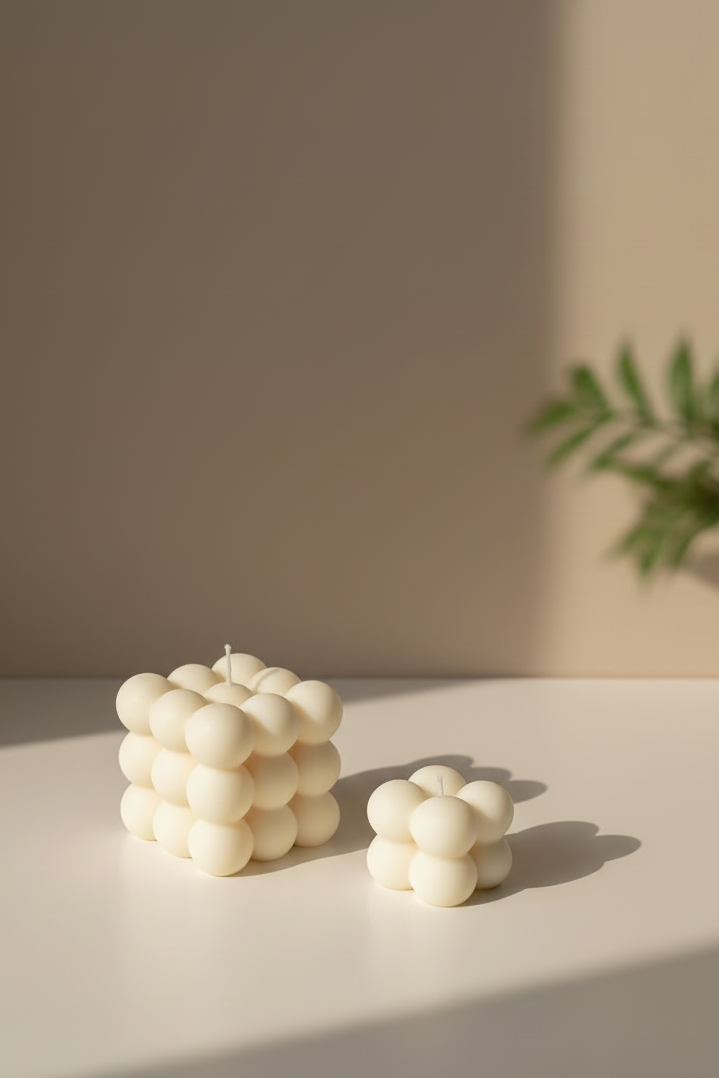 Один великий і один маленький білі bubble-свічки