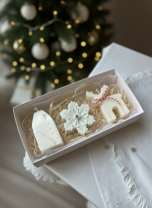 Candle gift box with reindeer with red-white ribbon