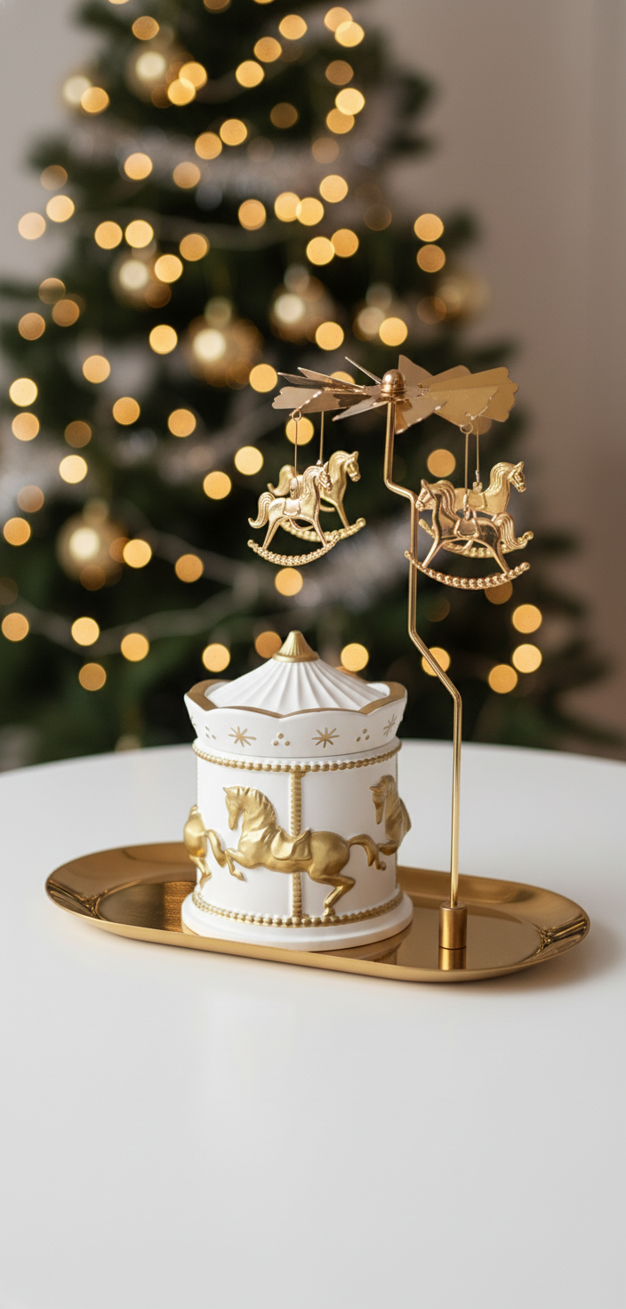 Carousel candle with closed lid composition