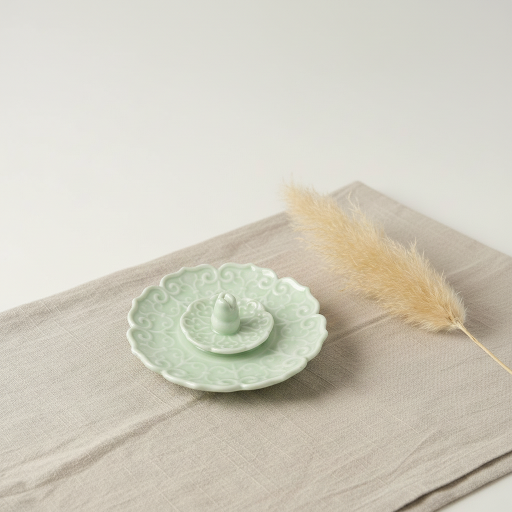 Two-tier scalloped tray on linen